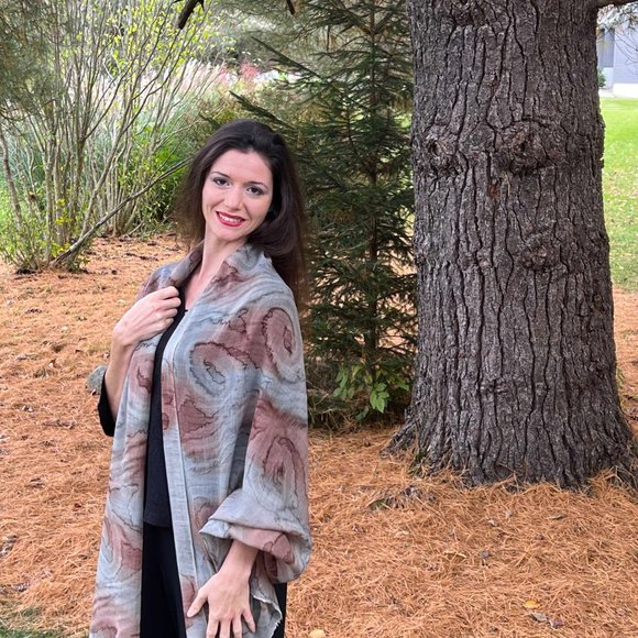 Hand Painted Ombre Watercolor Fine Wool Scarf - Picture 2 of 5